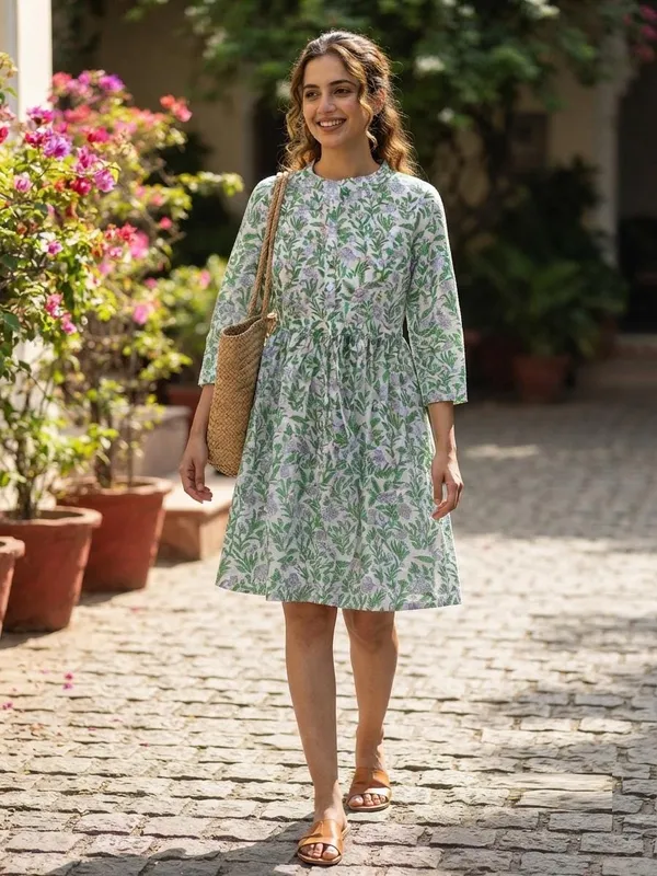 Comfortable_Cotton_Summer_Floral_Printed_Fit_And_Flare_Boho_Short_Maxi_Dress