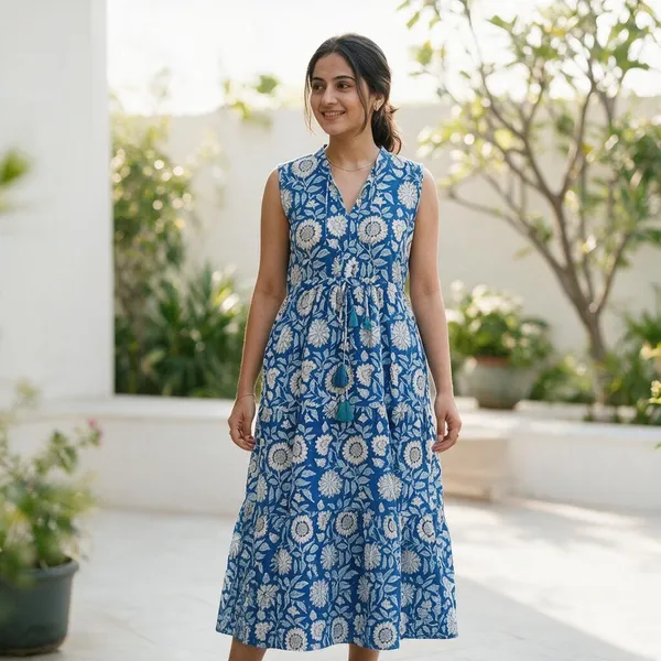100%_Cotton_Floral_Maxi_Dress_Boho_Fit_And_Flare_Summer_Beach