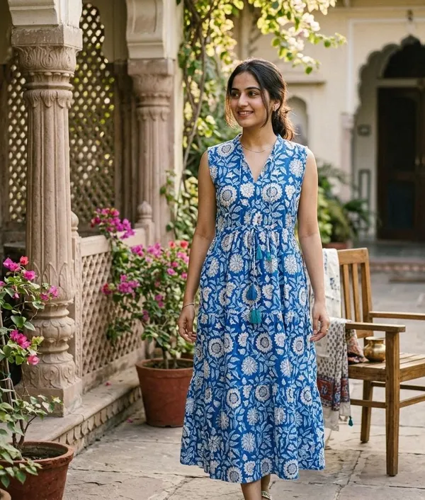 100%_Cotton_Floral_Maxi_Dress_Boho_Fit_And_Flare_Summer_Beach