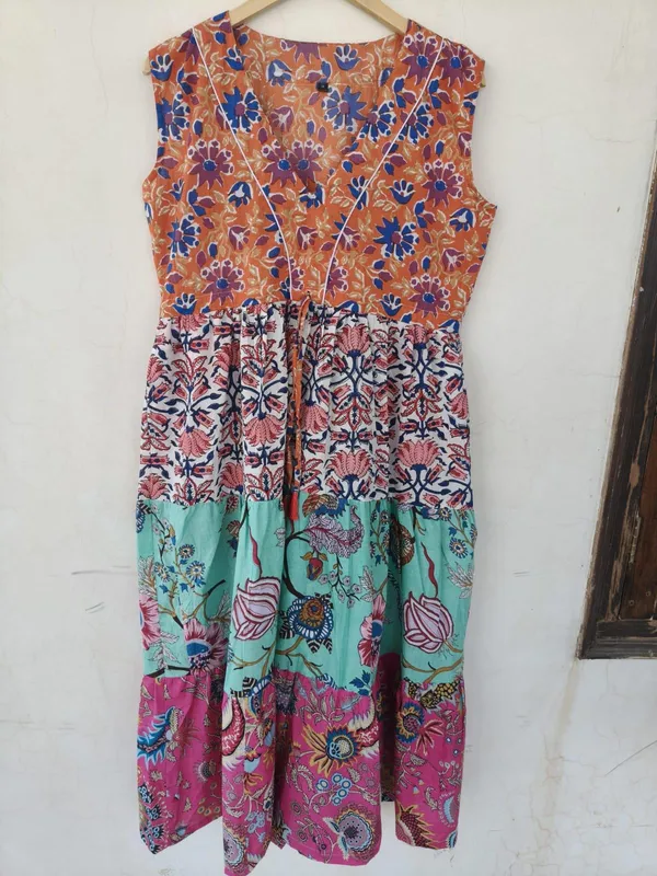 Boho_Multi_Floral_Print_Cotton_Maxi_Dress_Fit_And_Flare_Summer_Beach_Fashion