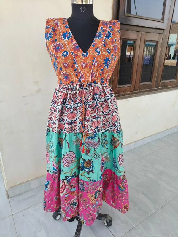 Boho_Multi_Floral_Print_Cotton_Maxi_Dress_Fit_And_Flare_Summer_Beach_Fashion