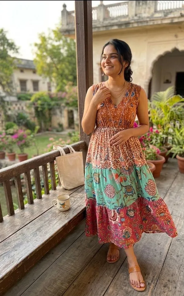 Boho_Multi_Floral_Print_Cotton_Maxi_Dress_Fit_And_Flare_Summer_Beach_Fashion