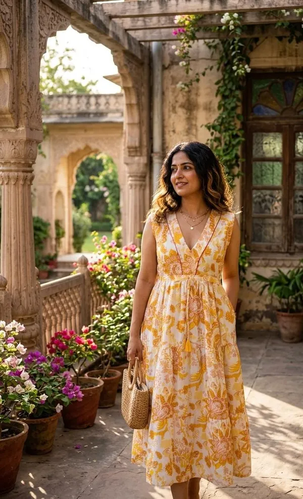 100%_Cotton_Floral_Printed_Maxi_Dress_Bohemian_Fit_And_Flare_Summer_Beach