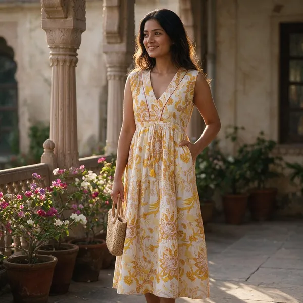 100%_Cotton_Floral_Printed_Maxi_Dress_Bohemian_Fit_And_Flare_Summer_Beach