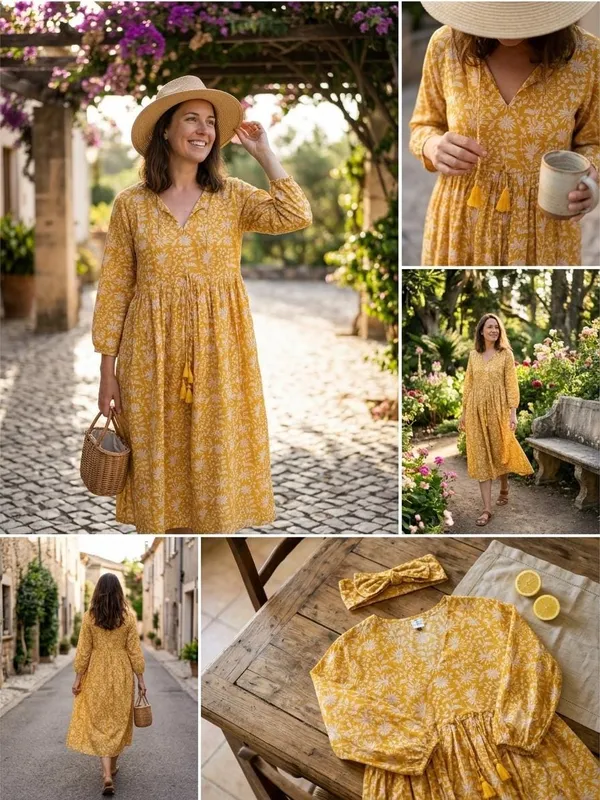 100%_Cotton_Floral_Maxi_Dress_Bohemian_Fit_And_Flare_Beach_Style