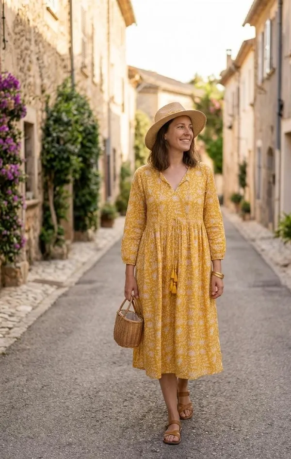 100%_Cotton_Floral_Maxi_Dress_Bohemian_Fit_And_Flare_Beach_Style