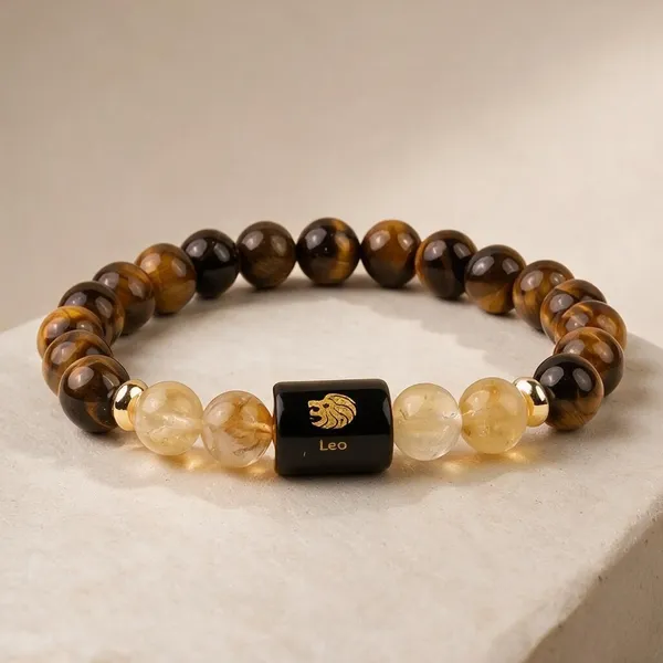Golden_Brown_Tiger'S_Eye_Leo_Zodiac_Gemstone_Bead_Bracelet