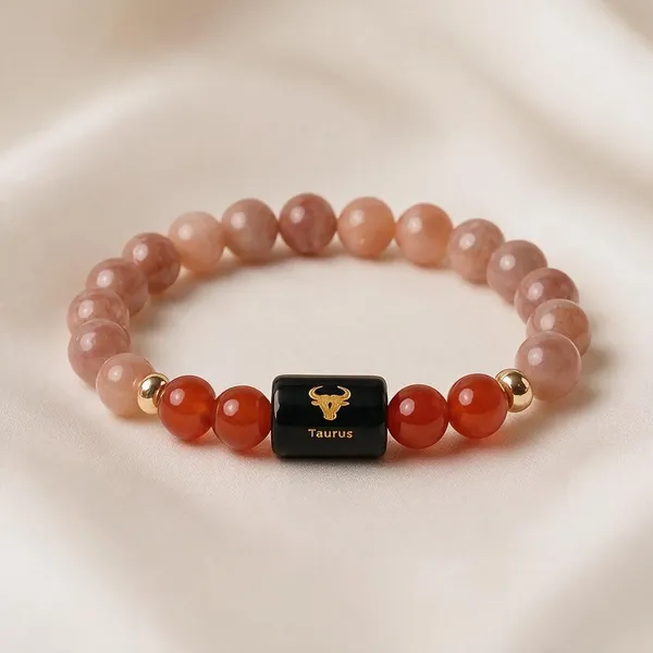 Peach_Red_Sunstone_Carnelian_Taurus_Zodiac_Bracelet_For_Unisex