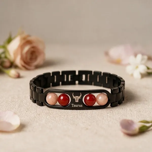 Black_Red_Carnelian_Sunstone_Taurus_Zodiac_Bracelet_For_Unisex