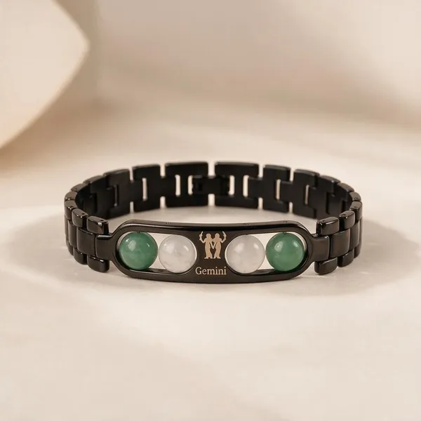 Green_Black_Gemstone_Gemini_Zodiac_Bracelet_For_Unisex