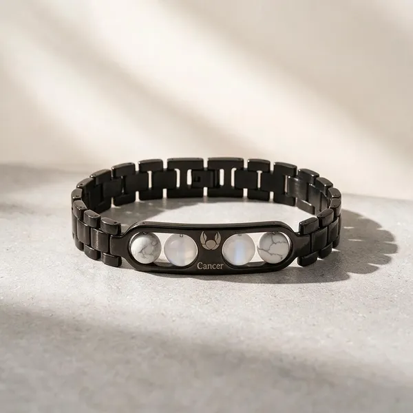 Black_White_Howlite_Quartz_Link_Style_Cancer_Zodiac_Bracelet