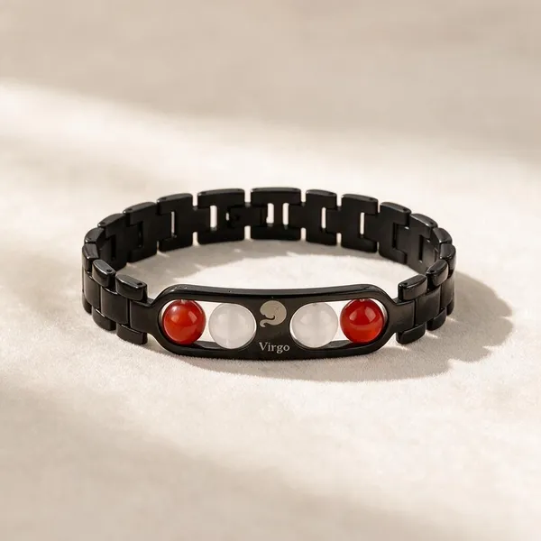Black_Carnelian_Milky_Quartz_Virgo_Zodiac_Bracelet_For_Unisex