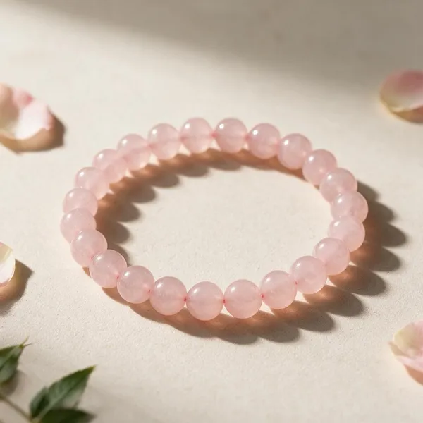 Pink_Rose_Quartz_Gemstone_Bead_Bracelet_For_Unisex