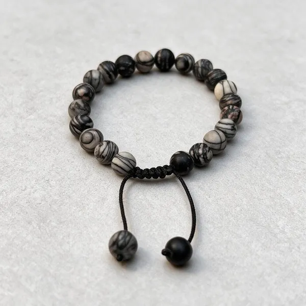 Black_Web_Jasper_Gemstone_Bead_Bracelet_For_Unisex