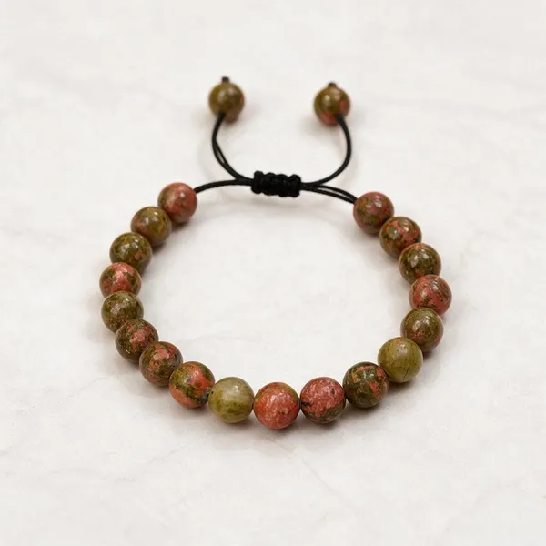 Red_Green_Unakite_Natural_Stone_Polished_Bead_Bracelet