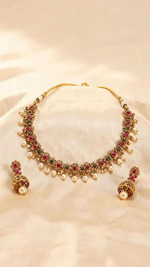 Gold_Tone_Polki_Kundan_Earings_And_Necklace_Set