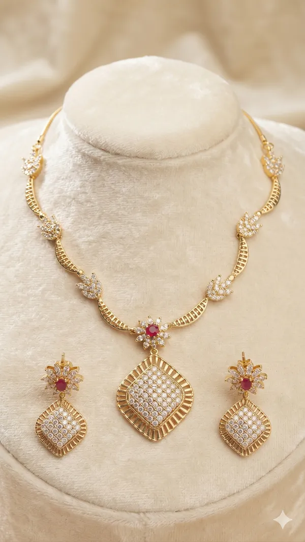 Gold-Toned_Floral_Necklace_And_Earrings_Set_for_Women_Traditional_For_Festive