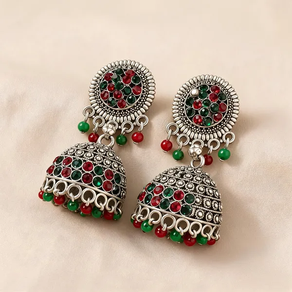 Silver_Tone_Oxidised_Stone_Jhumka_Earrings_For_Women