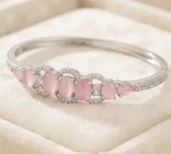 Anti_Turnish_Stainless_Steel_Silver_Tone_Pink_Stone_Bracelet_For_Women