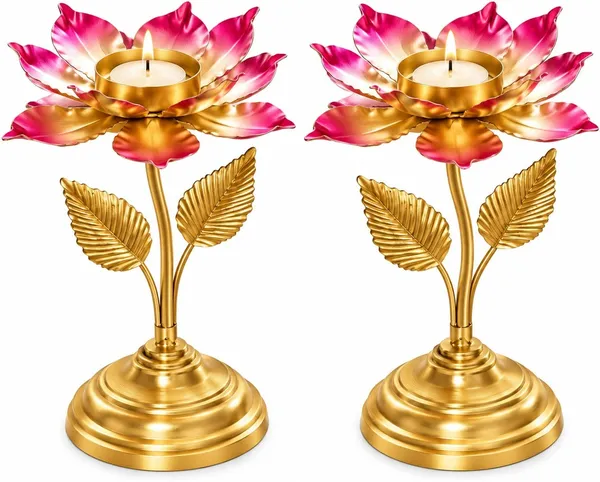 Golden_Finish_Traditional_Lotus_Diya_Candle_Holders_Set_Of_2