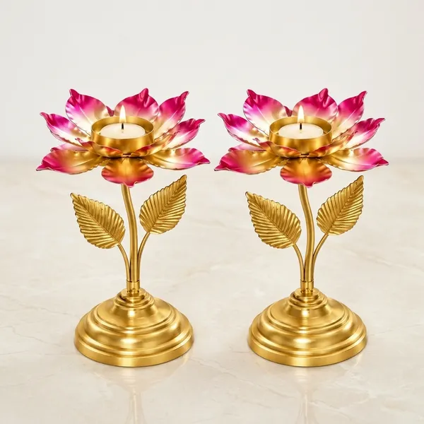 Golden_Finish_Traditional_Lotus_Diya_Candle_Holders_Set_Of_2