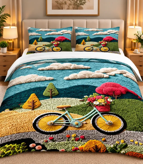 Microfiber_Scenic_Bicycle_Landscape_Digital_Print_Bedsheet_With_Pillow_Covers
