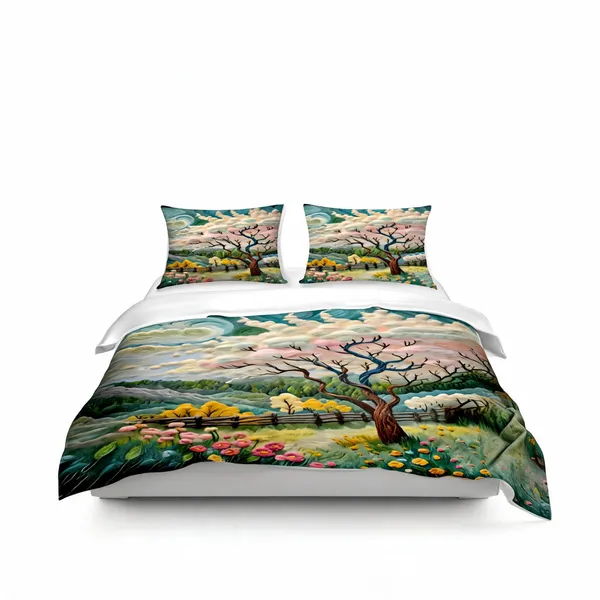 Micro_Fiber_Digital_Flowering_Tree_Scenic_Landscape_Print_Bedsheet_With_Pillow_Covers