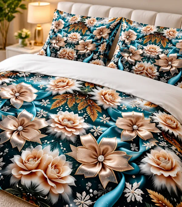 Micro_Fiber_Digital_Teal_Floral_Botanical_Print_Bedsheet_With_Pillow_Covers