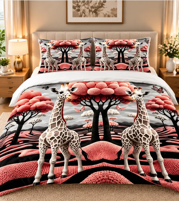 Microfiber_Giraffe_Scenic_Landscape_Digital_Print_Bedsheet_With_Pillow_Covers