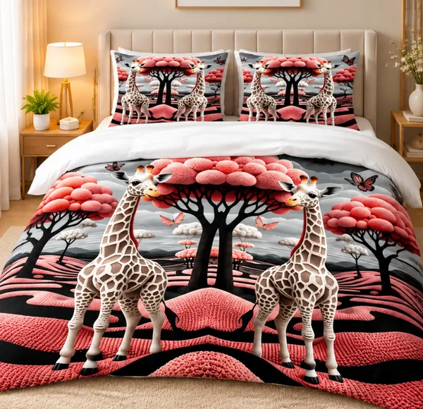 Microfiber_Digital_Giraffe_Scenic_Print_Bedsheet_With_Pillow_Covers