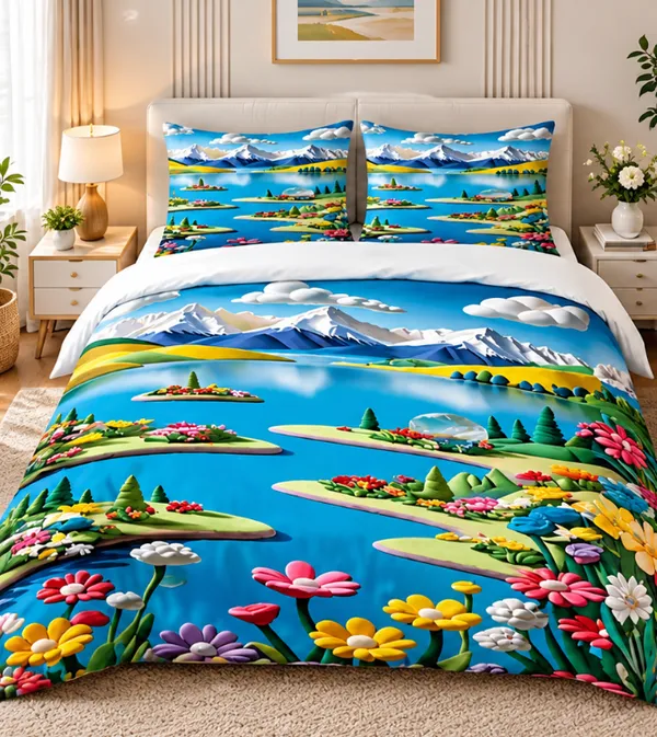 Micro_Fiber_Digital_Mountain_Island_Scenic_Landscape_Print_Bedsheet_With_Pillow_Covers
