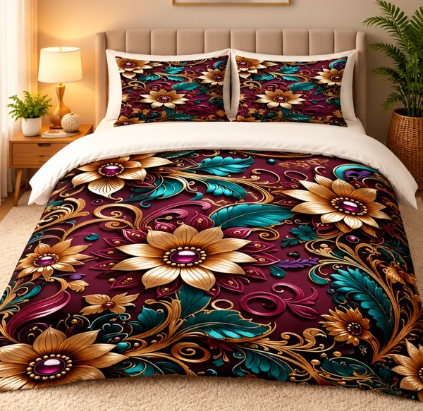 Microfiber_Maroon_Ornate_Floral_Digital_Print_Bedsheet_With_Pillow_Covers