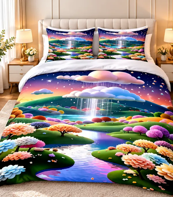 Micro_Fiber_Digital_Waterfall_Scenic_Landscape_Print_Bedsheet_With_Pillow_Covers