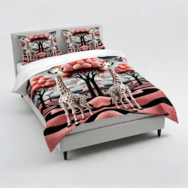 Microfiber_Giraffe_Scenic_Landscape_Digital_Print_Bedsheet_With_Pillow_Covers