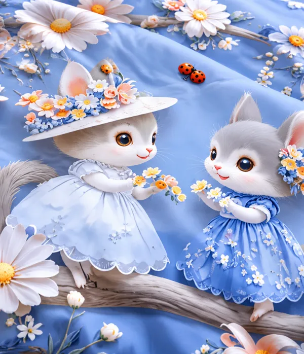 Microfiber_Blue_Floral_Rabbit_Butterfly_Print_Bedsheet_With_Pillow_Covers