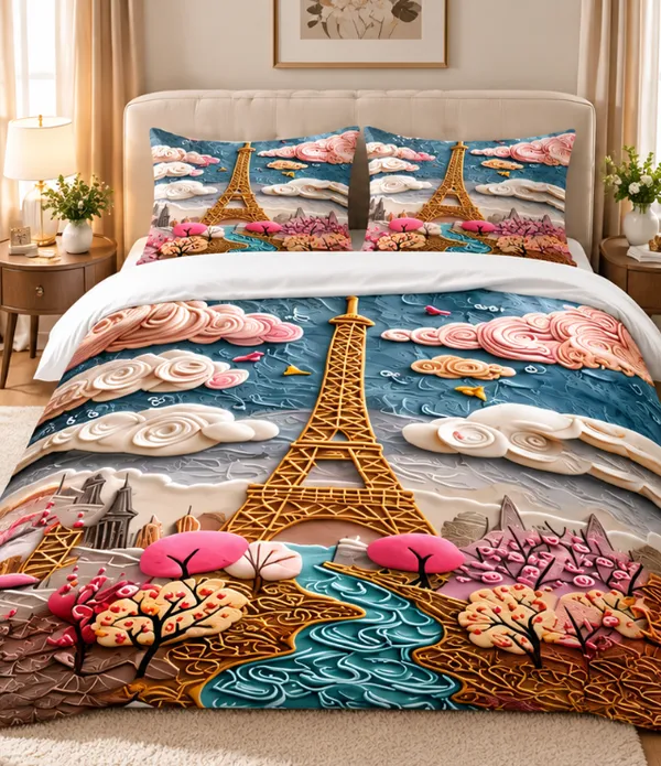 Micro_Fiber_Digital_Parisian_Eiffel_Tower_Scenic_Print_Bedsheet_With_Pillow_Covers