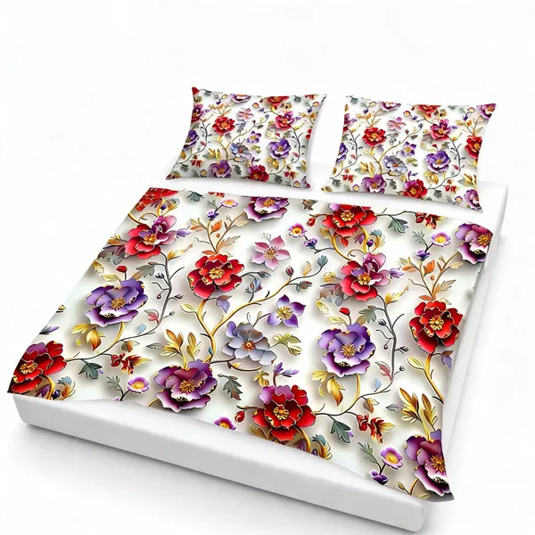 Micro_Fiber_Digital_Red_Purple_Botanical_Floral_Print_Bedsheet_With_Pillow_Covers