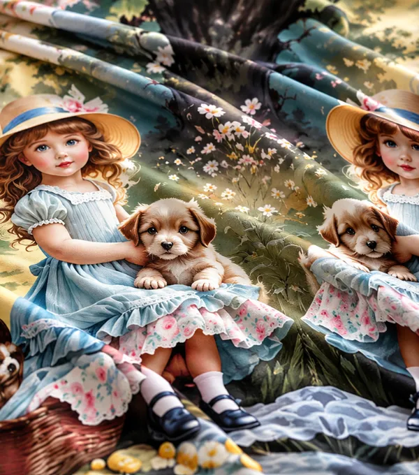 Microfiber_Girls_Puppies_Garden_Digital_Print_Bedsheet_With_Pillow_Covers