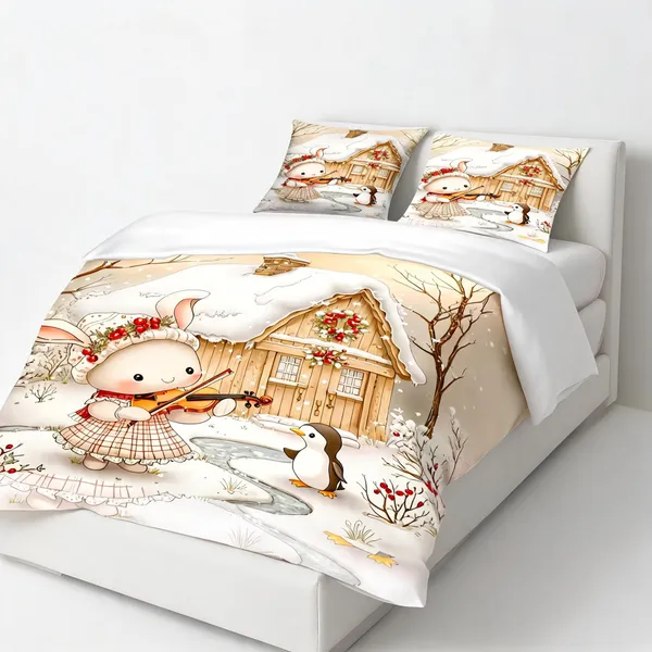 Microfiber_Winter_Cartoon_Snow_Scene_Bedsheet_With_Pillow_Covers