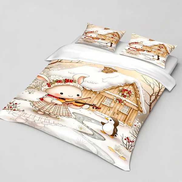 Microfiber_Winter_Cartoon_Scene_Digital_Print_Bedsheet_With_Pillow_Covers