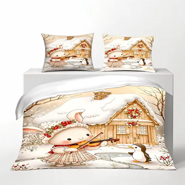Microfiber_Winter_Cartoon_Scene_Digital_Print_Bedsheet_With_Pillow_Covers