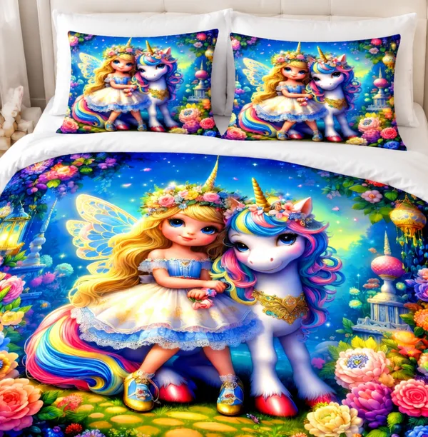 Micro_Fiber_Digital_Fairy_Unicorn_Fantasy_Print_Bedsheet_With_Pillow_Covers