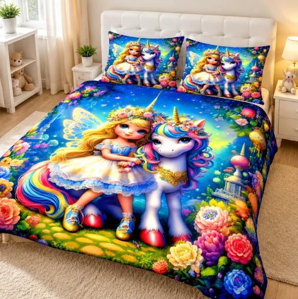 Micro_Fiber_Digital_Fairy_Unicorn_Fantasy_Print_Bedsheet_With_Pillow_Covers