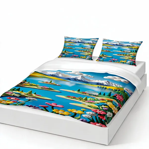 Micro_Fiber_Digital_Mountain_Island_Scenic_Landscape_Print_Bedsheet_With_Pillow_Covers