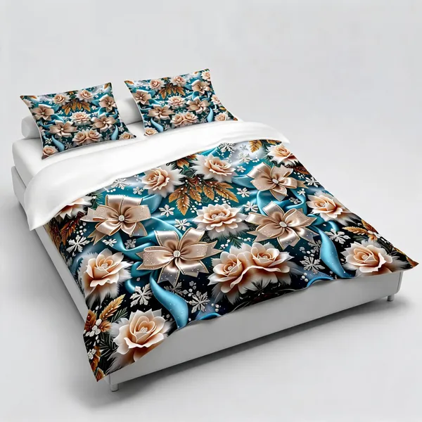 Micro_Fiber_Digital_Teal_Floral_Botanical_Print_Bedsheet_With_Pillow_Covers