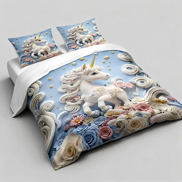 Micro_Fiber_Digital_Blue_Unicorn_Floral_Print_Bedsheet_With_Pillow_Covers