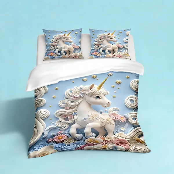 Micro_Fiber_Digital_Blue_Unicorn_Floral_Print_Bedsheet_With_Pillow_Covers