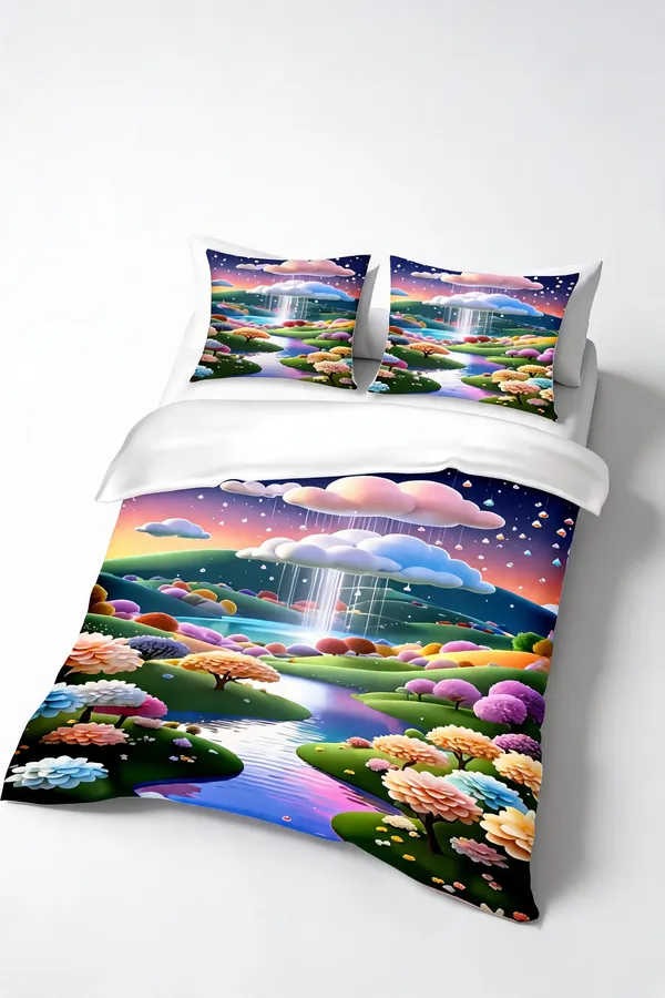 Micro_Fiber_Digital_Waterfall_Scenic_Landscape_Print_Bedsheet_With_Pillow_Covers