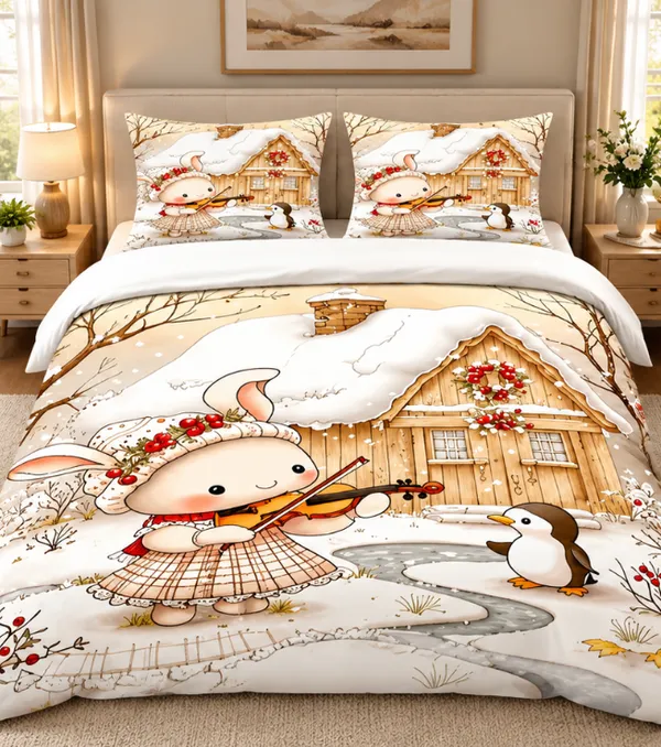 Microfiber_Winter_Cartoon_Snow_Scene_Bedsheet_With_Pillow_Covers