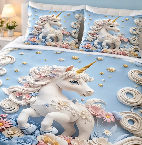 Micro_Fiber_Digital_Blue_Unicorn_Floral_Print_Bedsheet_With_Pillow_Covers
